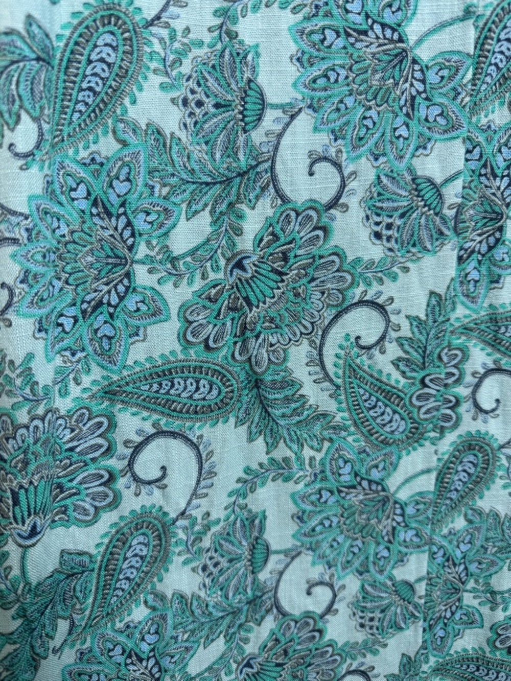 Pure Jill Linen Blend Paisley Midi Dress Blue Green Boho Relaxed - Picture 3 of 7